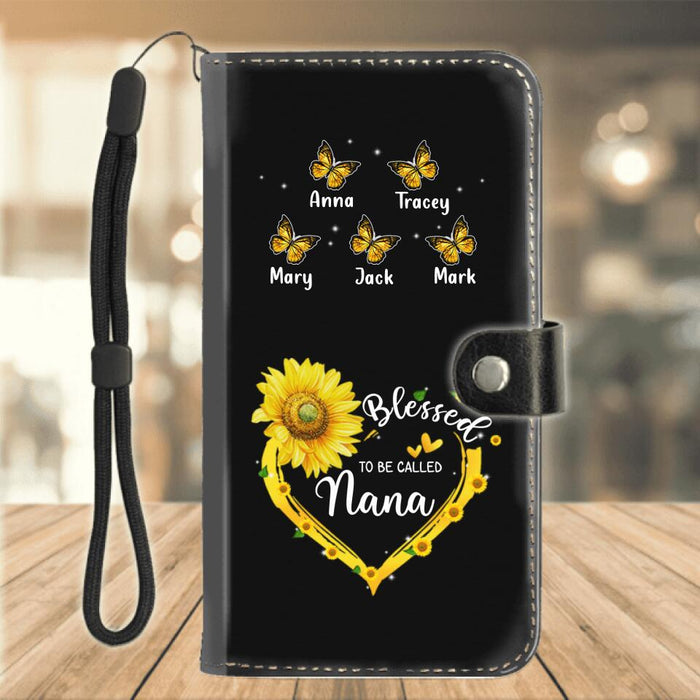 Custom Personalized Grandma Butterfly Flip Leather Purse - Gift For Grandma From Grandkids - Blessed To Be Called Nana