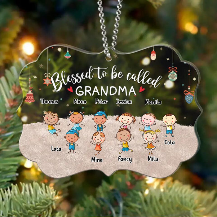 Custom Personalized Grandma & Grandkids Circle/Rectangle Acrylic Ornament - Gift Idea For Grandma - Upto 6 Grandkids - Blessed To Be Called Grandma