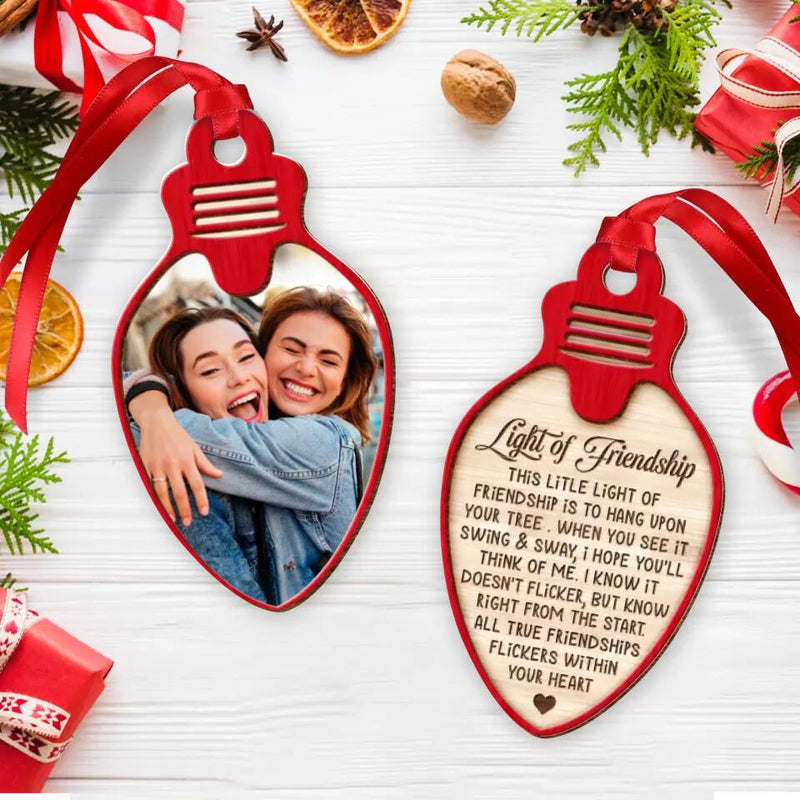 Personalized Best Friend 2-Sided Wooden Ornament - Upload Friend Photo - Light of Friendship