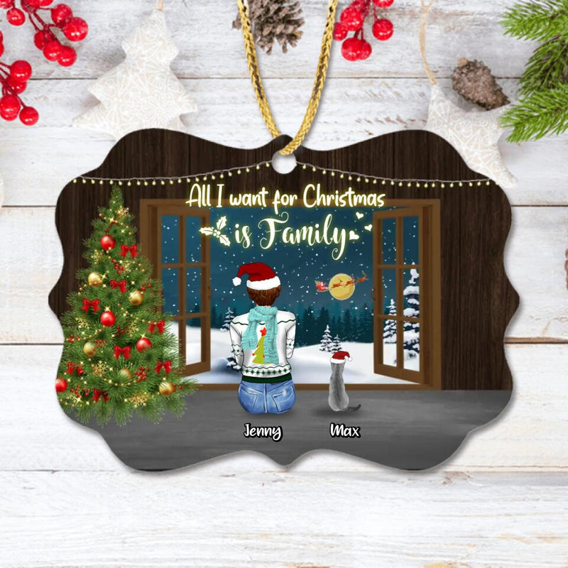 Personalized Christmas Family Rectangle Wooden/Acrylic Ornament - Gift Idea For Family/Christmas - Couple/Parents With Up To 3 Kids And 3 Pets - All I Want For Christmas Is Family