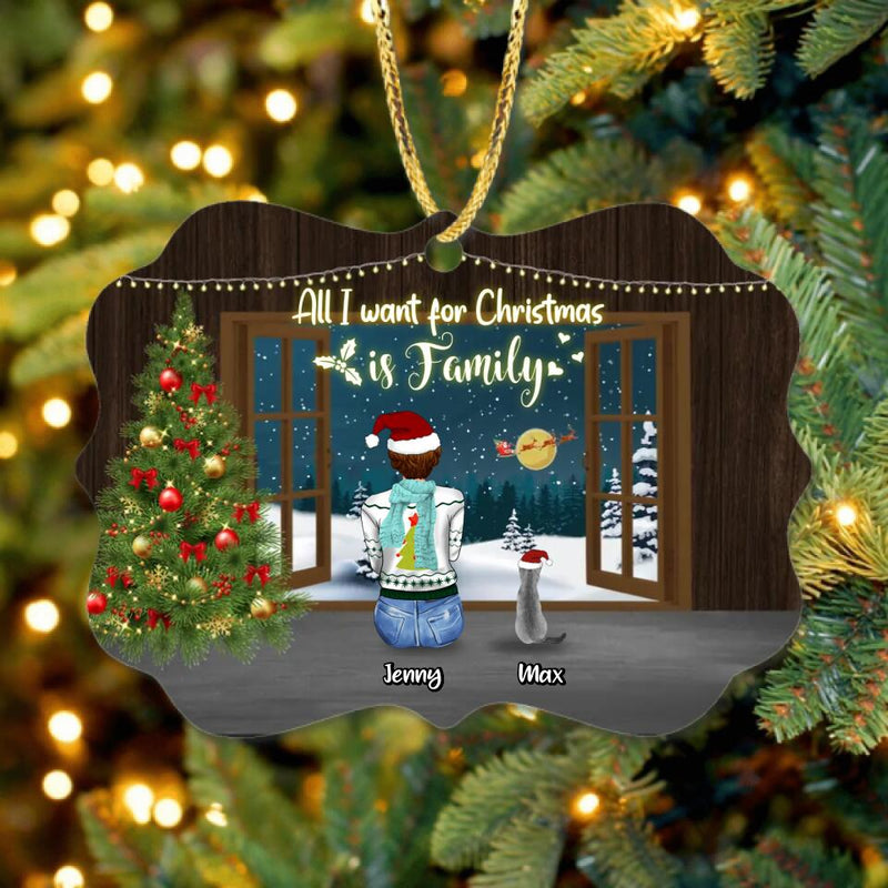 Personalized Christmas Family Rectangle Wooden/Acrylic Ornament - Gift Idea For Family/Christmas - Couple/Parents With Up To 3 Kids And 3 Pets - All I Want For Christmas Is Family