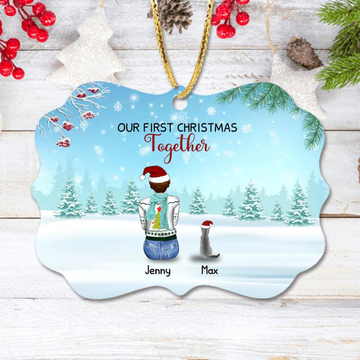 Custom Personalized Christmas Family Rectangle Wooden/Acrylic Ornament - Best Gift Idea For Christmas/Family With Up To 3 Kids & 3 Pets - Our First Christmas Together