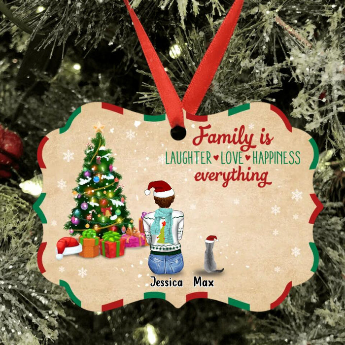 Custom Personalized Christmas Family Aluminium Ornament - Gift Idea For Family/Christmas Decor With Up To 2 Kids And 3 Pets - Family Is Laughter, Love, Happiness, Everything