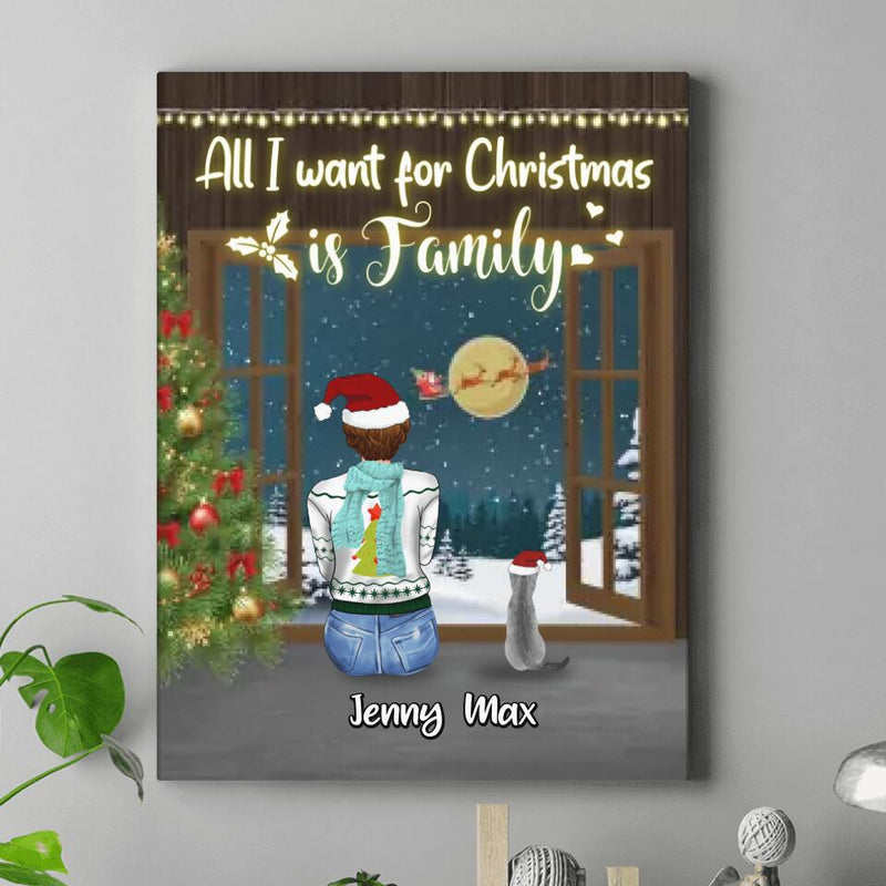 Personalized Christmas Family Canvas - Gift Idea For Family/Christmas - Couple/Parents With Up To 3 Kids And 3 Pets - All I Want For Christmas Is Family