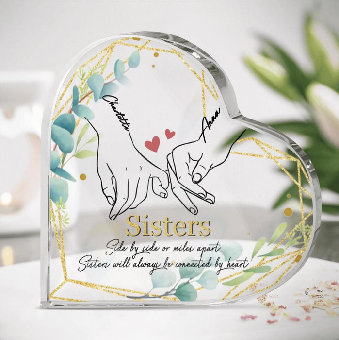 Personalized Sisters Pinky Promise Acrylic Plaque - Gift Idea For Best Sisters - Sisters Side By Side Or Miles Apart, Sisters Will Always Be Connected By Heart