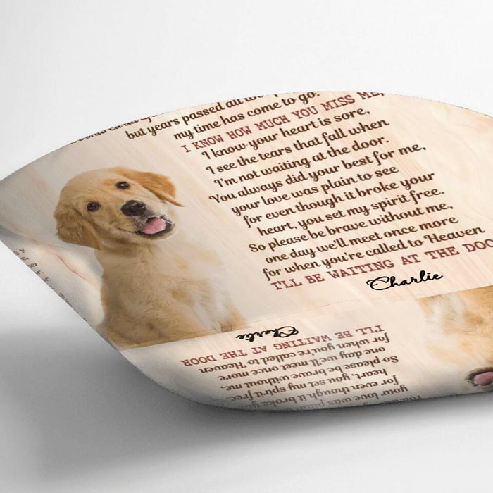 Custom Personalized Memorial Pet Photo Quilt/Fleece Blanket/Pillow Cover - Gift Idea For Dog/Cat Lovers - Waiting At The Door