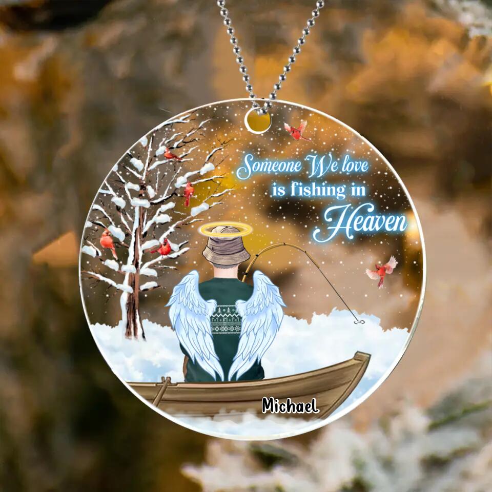 Fishing In Heaven - Personalized Teardrop Shaped Acrylic Ornament