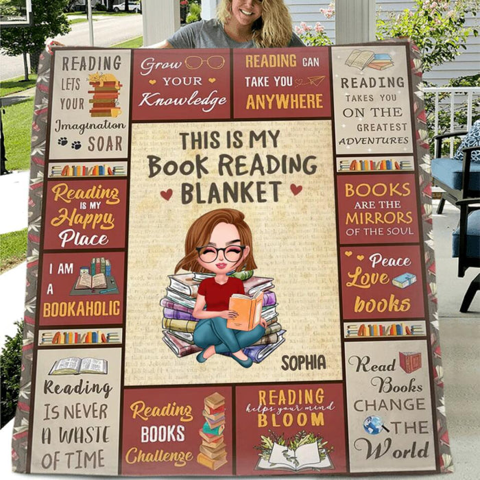 Custom Personalized Reading Girl Quilt/Fleece Blanket - Gift Idea For Girl Loving Books - This Is My Book Reading Blanket