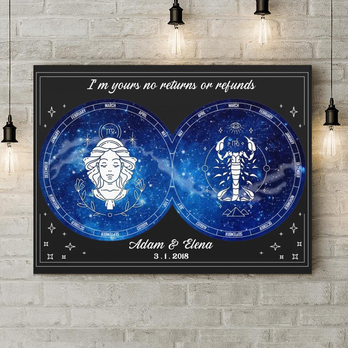 Custom Personalized Zodiac Couple Star Signs Canvas - Gift Idea For Couple