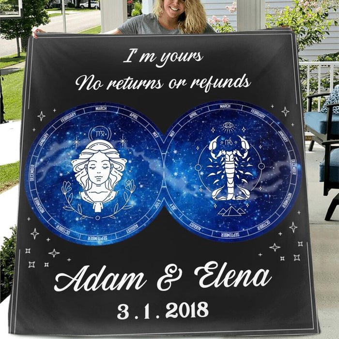Custom Personalized Zodiac Couple Star Signs Fleece/ Quilt Blanket - Gift Idea For Couple