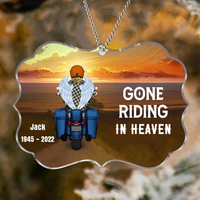 Custom Personalized Memorial Biker Circle/Rectangle Acrylic Ornament/Blanket - Memorial Gift Idea For Father's Day - Gone Riding In Heaven
