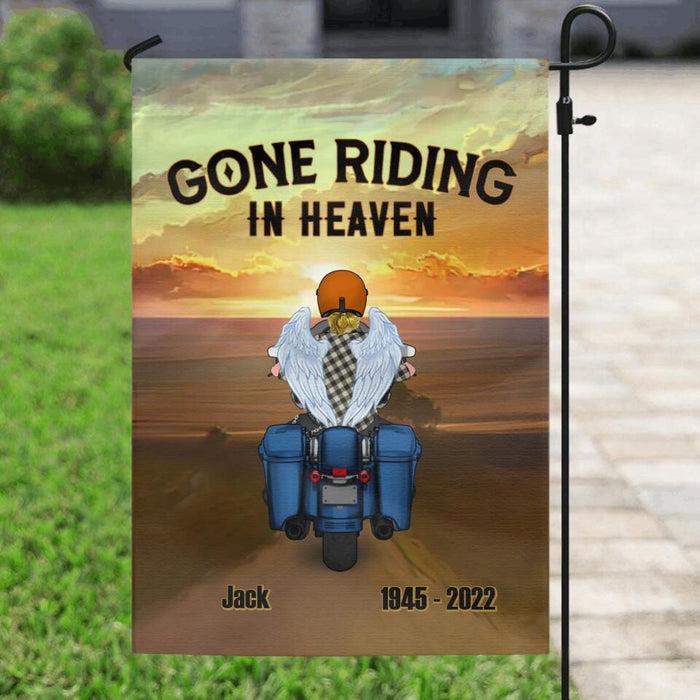 Custom Personalized Memorial Biker Flag Sign - Gift Idea For Father's Day - Gone Riding In Heaven