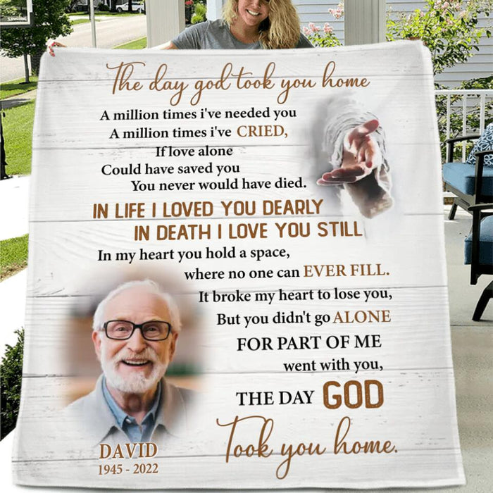 Custom Personalized Memorial Photo Pillow Cover/ Fleece/Quilt Blanket - Memorial Gift Idea - The Day God Took You Home