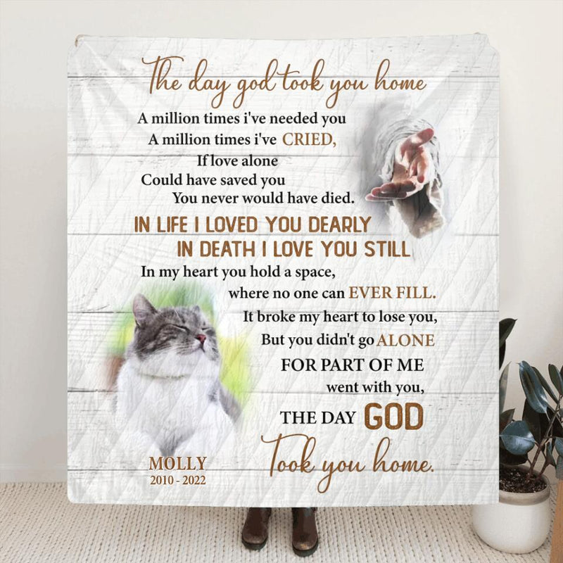 Personalized Memorial Pet Photo Pillow Cover/Quilt/Fleece Blanket - Memorial Gift Idea For Pet Lover - The Day God Took You Home