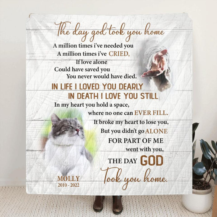 Custom Personalized Memorial Pet Photo Pillow Cover/ Fleece/Quilt Blanket - Memorial Gift Idea For Pet Lover - The Day God Took You Home