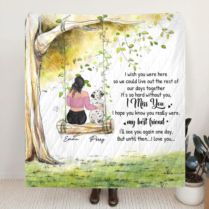 Custom Personalized Memorial Pet Mom Fleece/Quilt Blanket - Upto 3 Pets - Memorial Gift Idea For Dog/Cat Owners - I Wish You Were Here