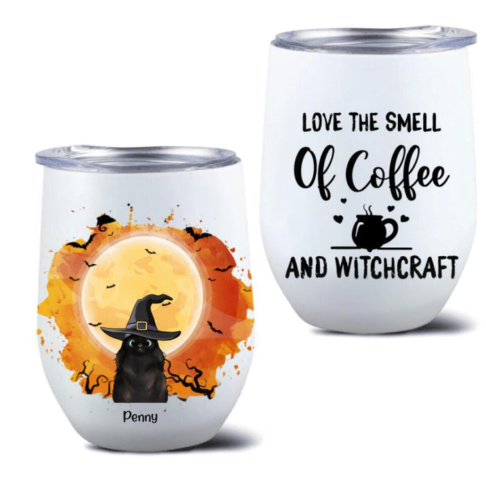 Custom Personalized Halloween Cats Wine Tumbler - Upto 3 Cats - Love The Smell Of Coffee And Witchcraft - B16ZKZ