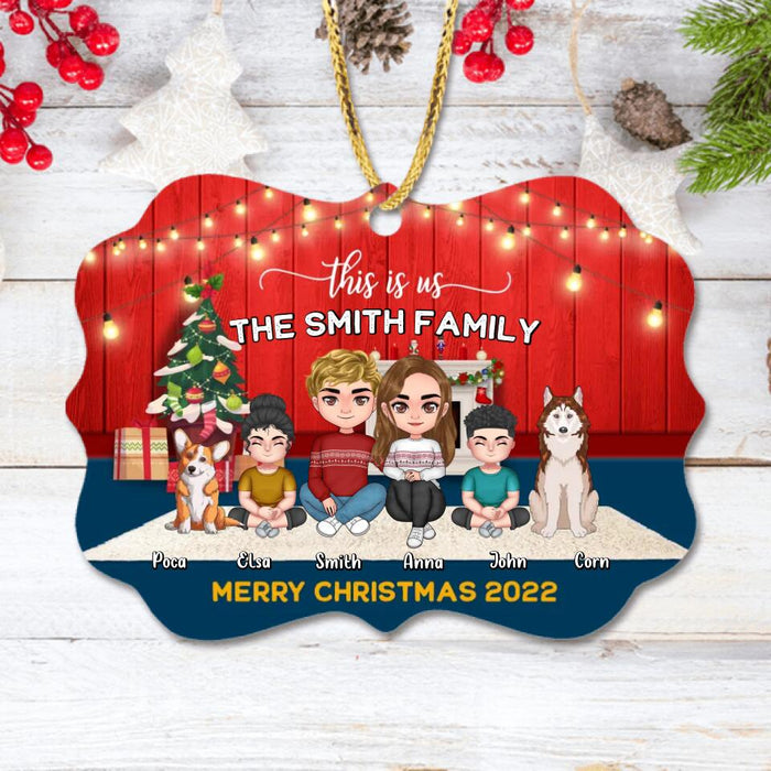 Custom Personalized Family Christmas Ornament - Christmas Gift Idea For Family/ Dog/Cat Lover - Couple/Parents With Upto 2 Kids And 4 Pets - This Is Us Merry Christmas 2022