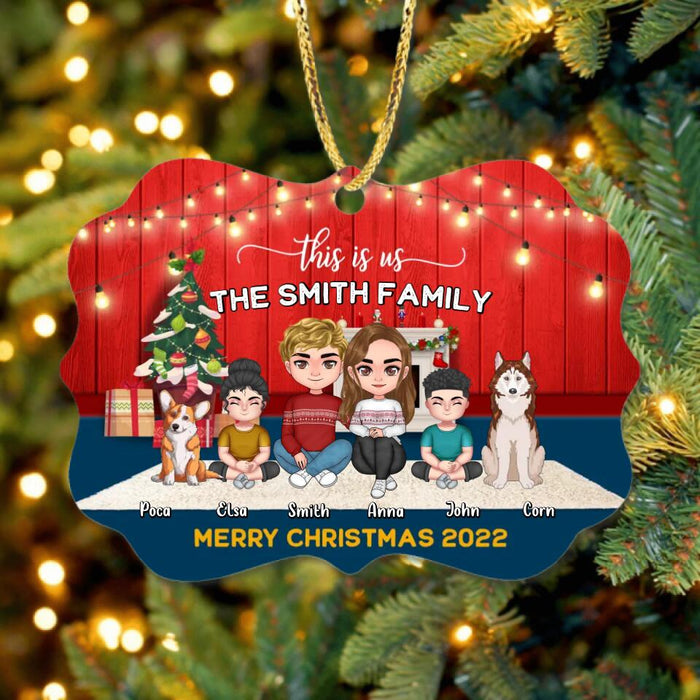 Custom Personalized Family Christmas Ornament - Christmas Gift Idea For Family/ Dog/Cat Lover - Couple/Parents With Upto 2 Kids And 4 Pets - This Is Us Merry Christmas 2022