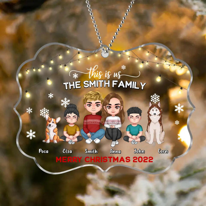 Custom Personalized Family Christmas Ornament - Christmas Gift Idea For Family/ Dog/Cat Lover - Couple/Parents With Upto 2 Kids And 4 Pets - This Is Us Merry Christmas 2022