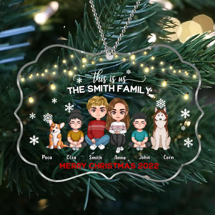 Custom Personalized Family Christmas Ornament - Christmas Gift Idea For Family/ Dog/Cat Lover - Couple/Parents With Upto 2 Kids And 4 Pets - This Is Us Merry Christmas 2022