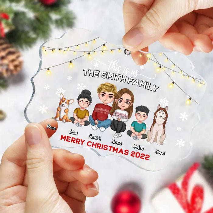 Custom Personalized Family Christmas Ornament - Christmas Gift Idea For Family/ Dog/Cat Lover - Couple/Parents With Upto 2 Kids And 4 Pets - This Is Us Merry Christmas 2022