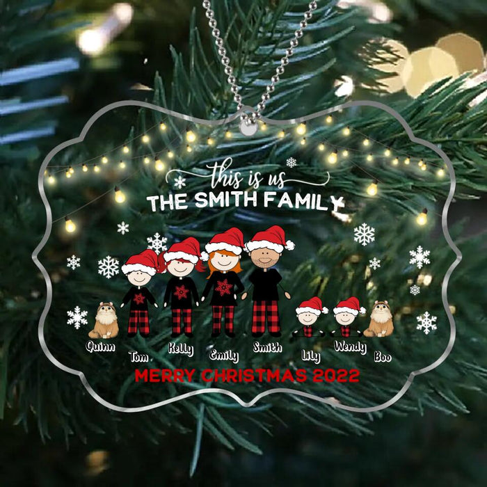 Custom Personalized Family With Kid Christmas Ornament - Christmas Gift Idea For Family/ Dog/Cat Lover - Upto 4 Kids And 3 Pets - This Is Us Merry Christmas 2022