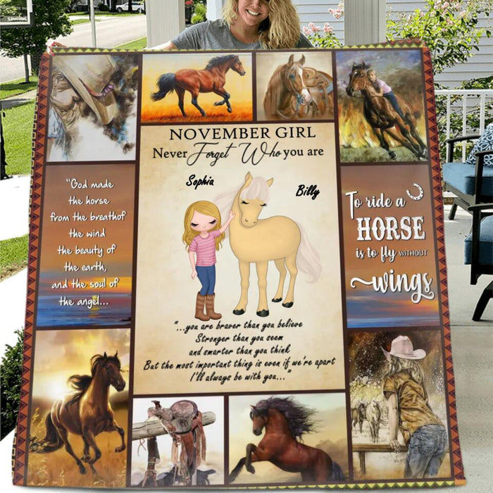 Custom Personalized Horse Girl Chibi Quilt/Fleece Blanket - Gift Idea For Horse Lovers - I'll Always Be With You