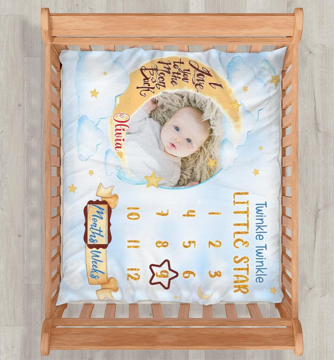 Custom Personalized New Baby Fleece Blanket - Upload Photo - I Love You To The Moon & Back