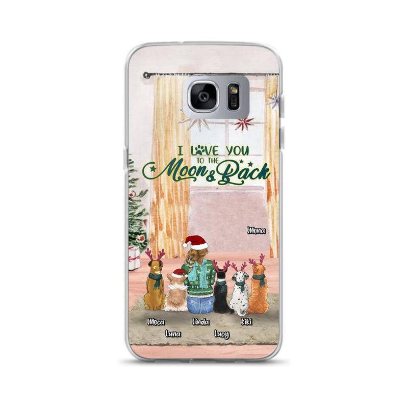 Custom Personalized Christmas Dog Mom Phone Case - Upto 5 Dogs - Gift Idea For Dog Lover/Dog Mom - I Love You To The Moon & Back - Case For iPhone & Samsung