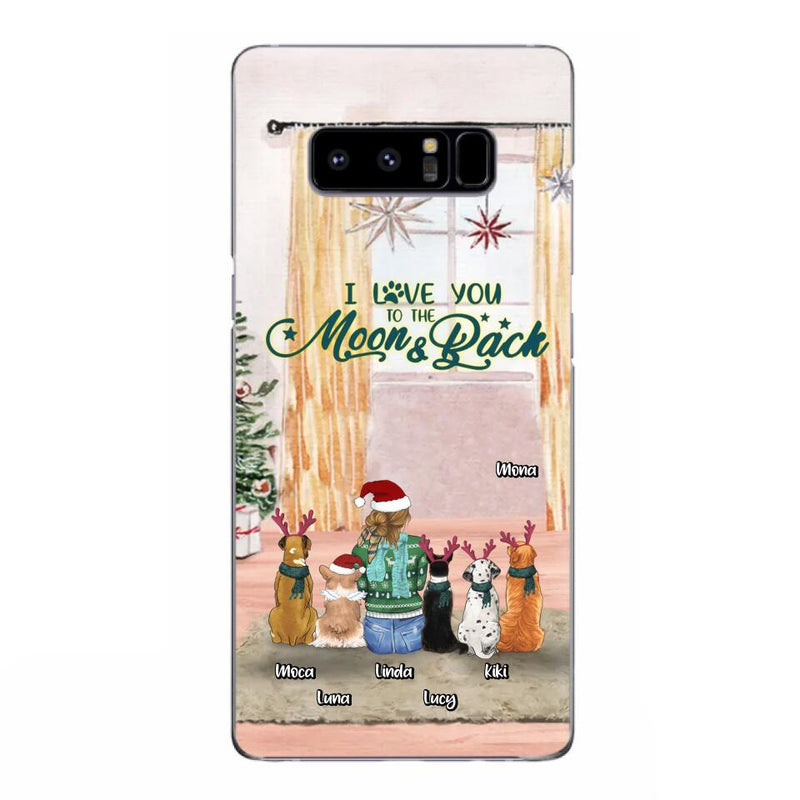Custom Personalized Christmas Dog Mom Phone Case - Upto 5 Dogs - Gift Idea For Dog Lover/Dog Mom - I Love You To The Moon & Back - Case For iPhone & Samsung