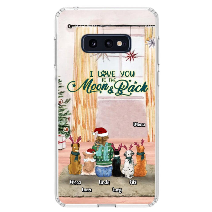 Custom Personalized Christmas Dog Mom Phone Case - Upto 5 Dogs - Gift Idea For Dog Lover/Dog Mom - I Love You To The Moon & Back - Case For iPhone & Samsung