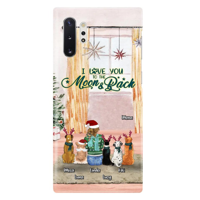 Custom Personalized Christmas Dog Mom Phone Case - Upto 5 Dogs - Gift Idea For Dog Lover/Dog Mom - I Love You To The Moon & Back - Case For iPhone & Samsung