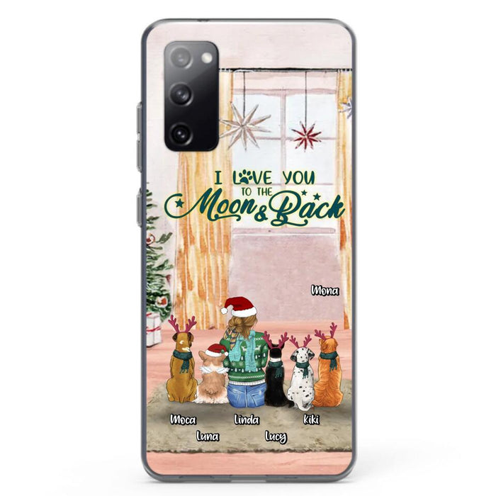 Custom Personalized Christmas Dog Mom Phone Case - Upto 5 Dogs - Gift Idea For Dog Lover/Dog Mom - I Love You To The Moon & Back - Case For iPhone & Samsung