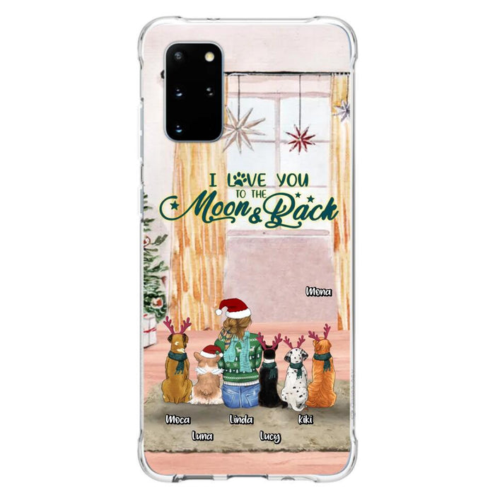 Custom Personalized Christmas Dog Mom Phone Case - Upto 5 Dogs - Gift Idea For Dog Lover/Dog Mom - I Love You To The Moon & Back - Case For iPhone & Samsung