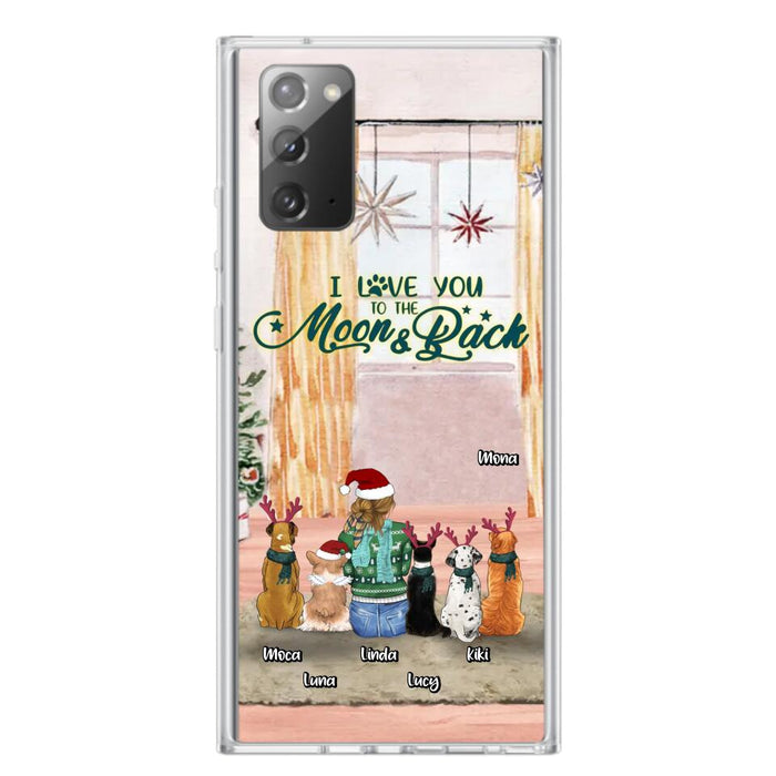 Custom Personalized Christmas Dog Mom Phone Case - Upto 5 Dogs - Gift Idea For Dog Lover/Dog Mom - I Love You To The Moon & Back - Case For iPhone & Samsung