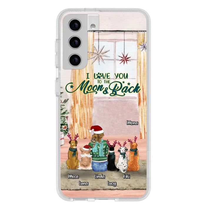 Custom Personalized Christmas Dog Mom Phone Case - Upto 5 Dogs - Gift Idea For Dog Lover/Dog Mom - I Love You To The Moon & Back - Case For iPhone & Samsung