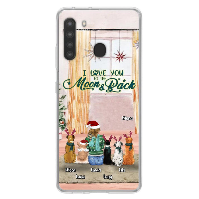 Custom Personalized Christmas Dog Mom Phone Case - Upto 5 Dogs - Gift Idea For Dog Lover/Dog Mom - I Love You To The Moon & Back - Case For iPhone & Samsung