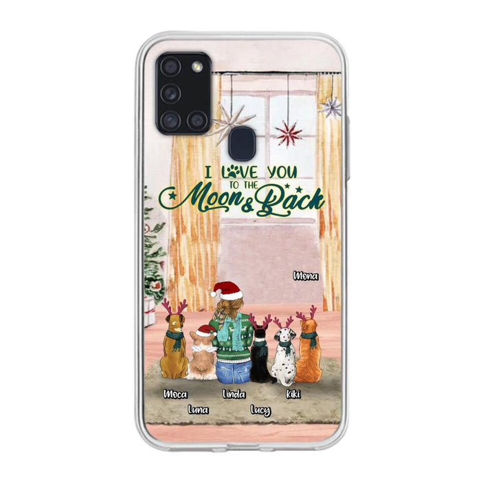 Custom Personalized Christmas Dog Mom Phone Case - Upto 5 Dogs - Gift Idea For Dog Lover/Dog Mom - I Love You To The Moon & Back - Case For iPhone & Samsung