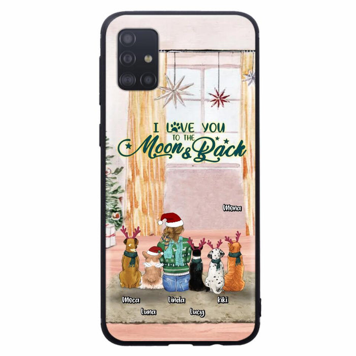 Custom Personalized Christmas Dog Mom Phone Case - Upto 5 Dogs - Gift Idea For Dog Lover/Dog Mom - I Love You To The Moon & Back - Case For iPhone & Samsung