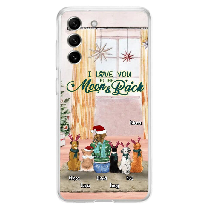 Custom Personalized Christmas Dog Mom Phone Case - Upto 5 Dogs - Gift Idea For Dog Lover/Dog Mom - I Love You To The Moon & Back - Case For iPhone & Samsung