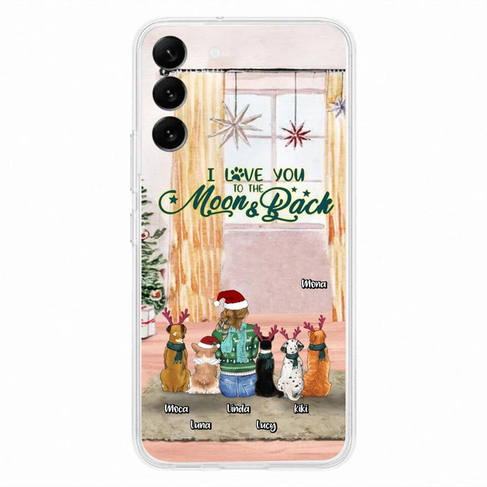 Custom Personalized Christmas Dog Mom Phone Case - Upto 5 Dogs - Gift Idea For Dog Lover/Dog Mom - I Love You To The Moon & Back - Case For iPhone & Samsung