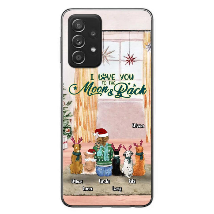 Custom Personalized Christmas Dog Mom Phone Case - Upto 5 Dogs - Gift Idea For Dog Lover/Dog Mom - I Love You To The Moon & Back - Case For iPhone & Samsung