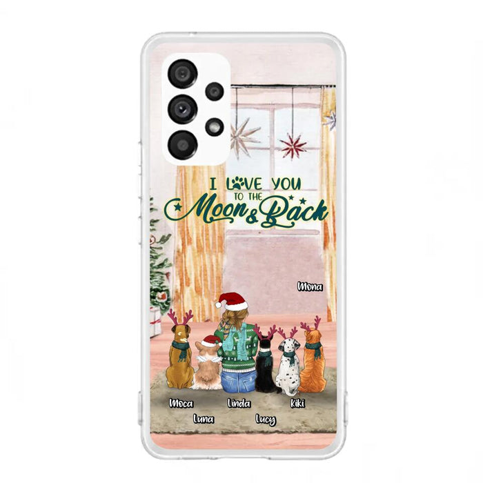 Custom Personalized Christmas Dog Mom Phone Case - Upto 5 Dogs - Gift Idea For Dog Lover/Dog Mom - I Love You To The Moon & Back - Case For iPhone & Samsung