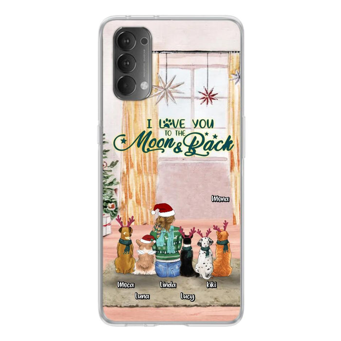 Custom Personalized Christmas Dog Mom Phone Case - Upto 5 Dogs - Gift Idea For Dog Lover/Dog Mom - I Love You To The Moon & Back - Case For Oppo, Xiaomi & Huawei