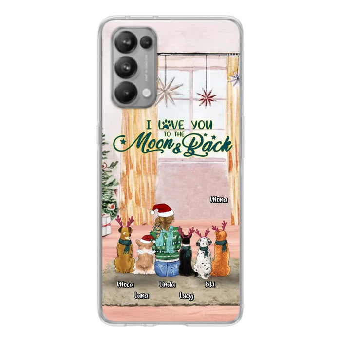 Custom Personalized Christmas Dog Mom Phone Case - Upto 5 Dogs - Gift Idea For Dog Lover/Dog Mom - I Love You To The Moon & Back - Case For Oppo, Xiaomi & Huawei