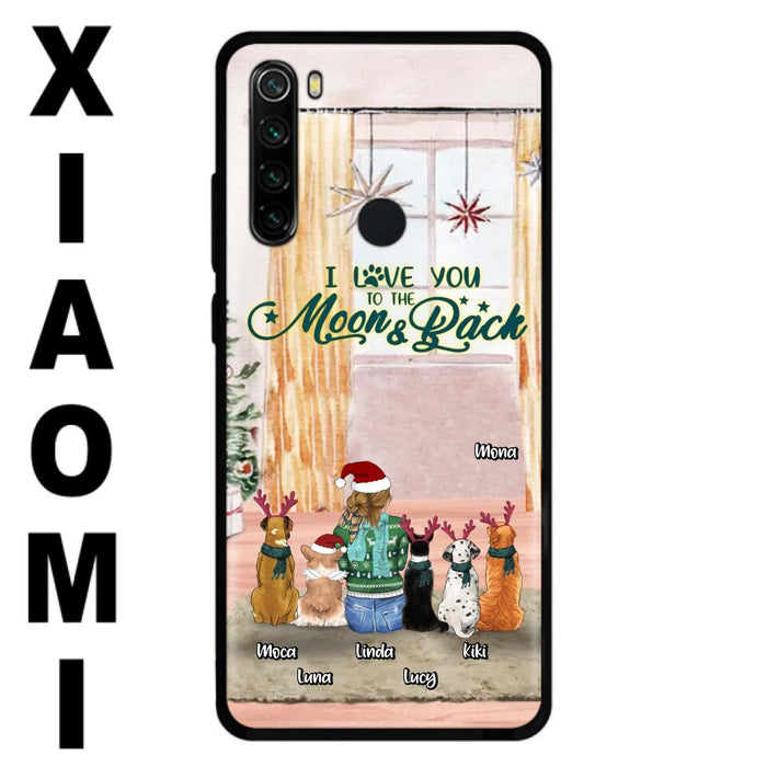 Custom Personalized Christmas Dog Mom Phone Case - Upto 5 Dogs - Gift Idea For Dog Lover/Dog Mom - I Love You To The Moon & Back - Case For Oppo, Xiaomi & Huawei