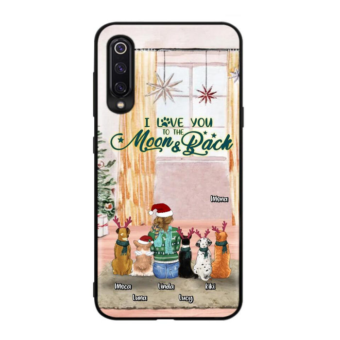 Custom Personalized Christmas Dog Mom Phone Case - Upto 5 Dogs - Gift Idea For Dog Lover/Dog Mom - I Love You To The Moon & Back - Case For Oppo, Xiaomi & Huawei