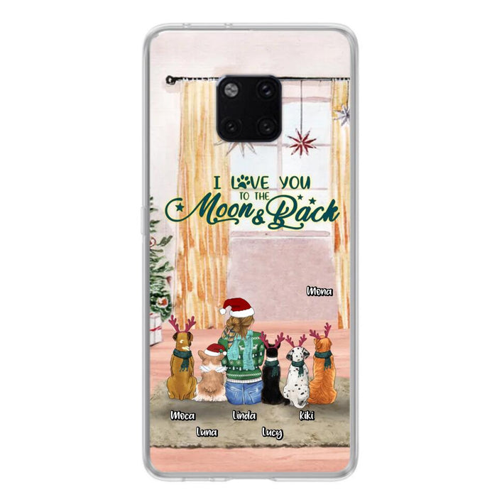 Custom Personalized Christmas Dog Mom Phone Case - Upto 5 Dogs - Gift Idea For Dog Lover/Dog Mom - I Love You To The Moon & Back - Case For Oppo, Xiaomi & Huawei