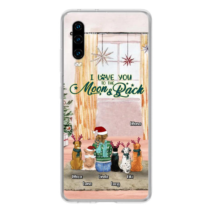 Custom Personalized Christmas Dog Mom Phone Case - Upto 5 Dogs - Gift Idea For Dog Lover/Dog Mom - I Love You To The Moon & Back - Case For Oppo, Xiaomi & Huawei